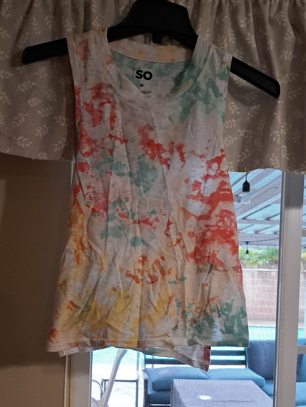 SO Women’s Tie-Dye Tank Top - White with Orange, Green & Yellow